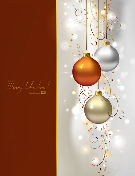 Elegant glimmered jul bakgrund med tre kvällen bollar — Stock vektor