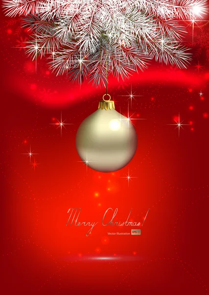 Roter weihnachtlicher Hintergrund mit einer silbernen Abendkugel — Stockvektor