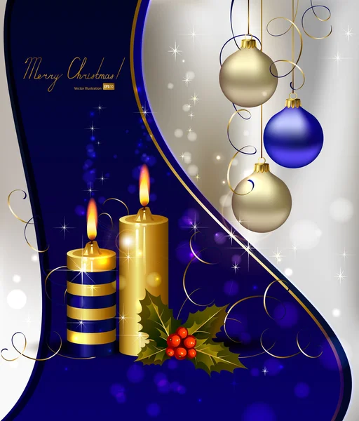 Fond de Noël lumineux avec des bougies allumées et cadeau de Noël — Image vectorielle