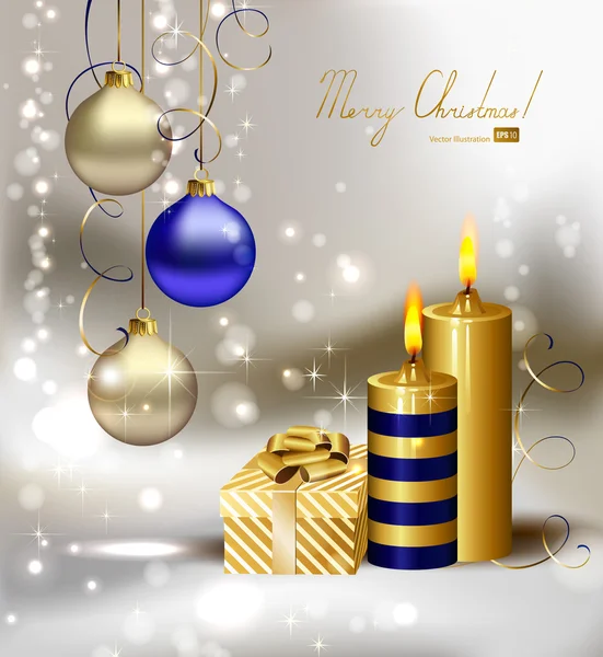 光用燃烧的蜡烛和圣诞礼物圣诞节背景 — 图库矢量图片