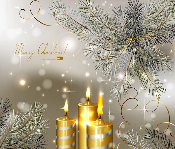 Fond de Noël lumineux avec des bougies allumées et sapin — Image vectorielle