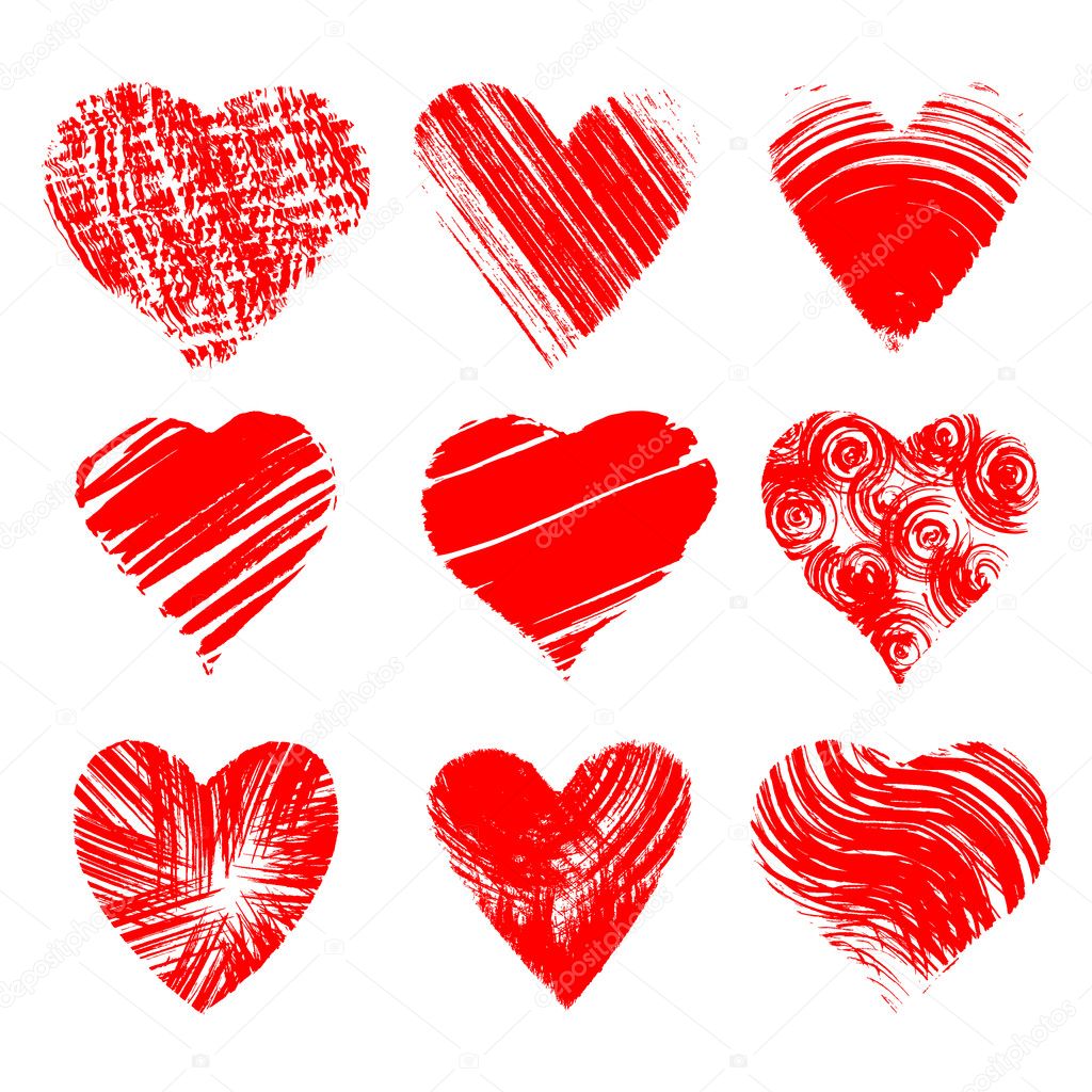 Set of nine artistic hearts