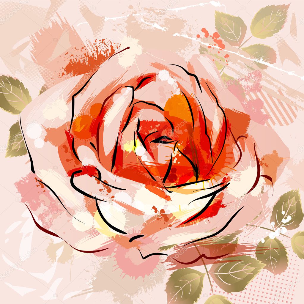 Decorative composition with big grunge rose