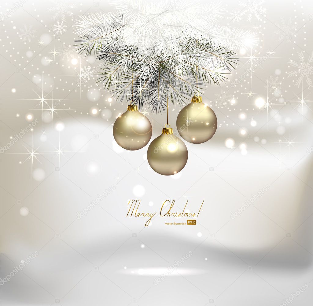 Light Christmas background with silver evening balls