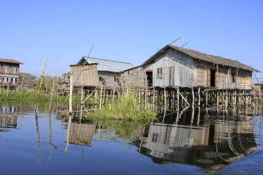 Traditional wooden stilt houses, Inle lake, Shan state, Myanmar, Southeast Asia clipart