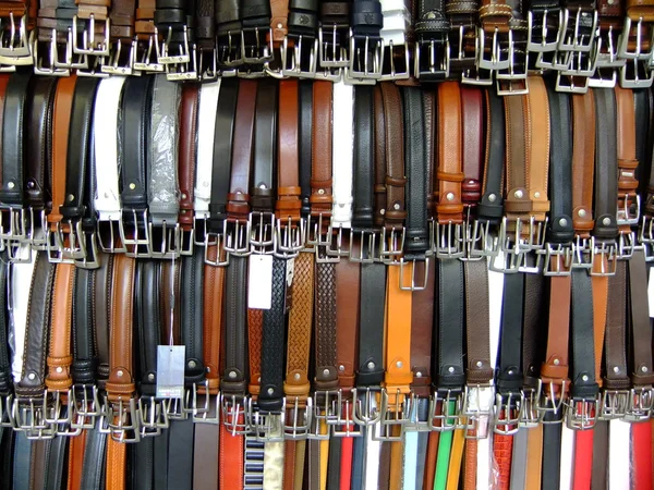 stock image Display of leather belts