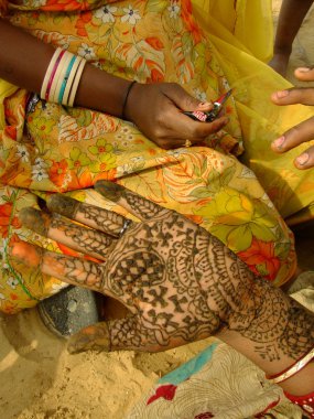 Close up of hand with henna painting, India clipart