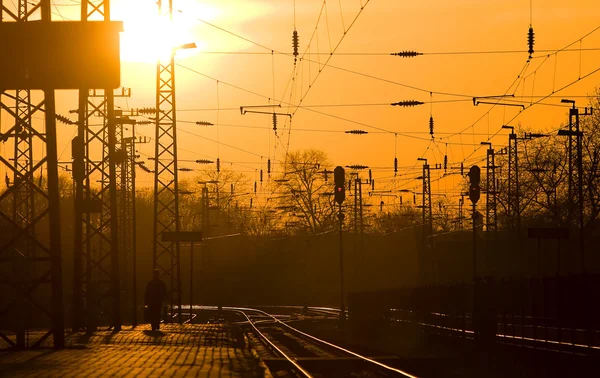 Gün batımı, demiryolu — Stok fotoğraf