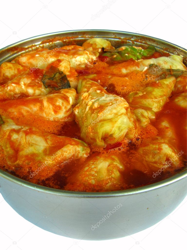 Cabbage rolls in a pan from the side