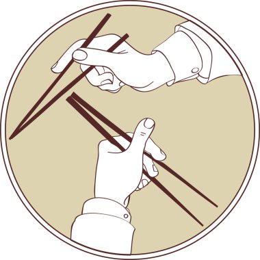 Hands holding the chopsticks clipart
