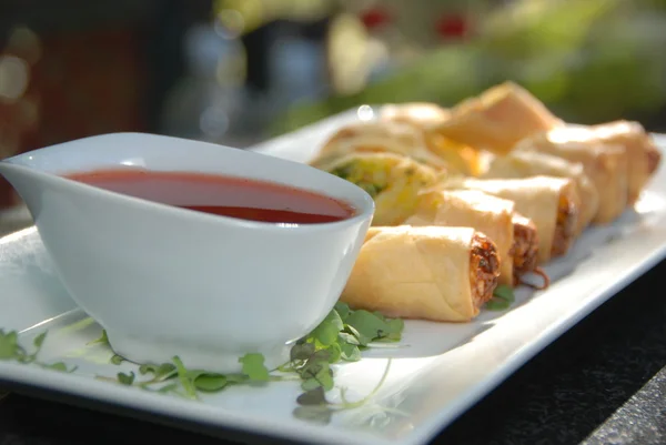 stock image Egg Rolls with Dipping Sauce