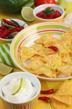 Mexican nachos and salsa clipart