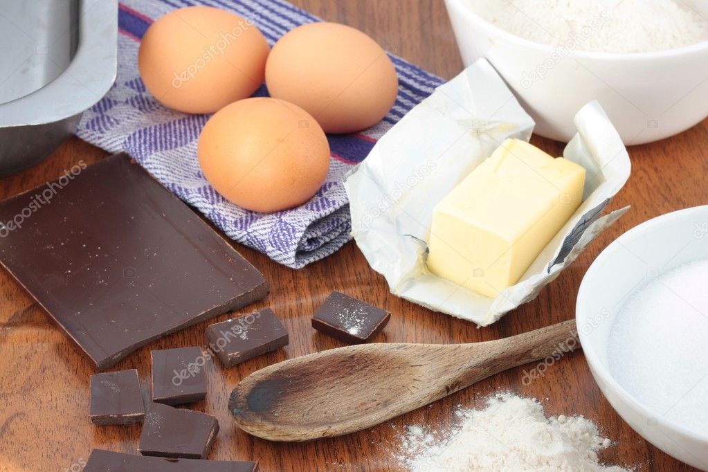 Baking ingredients for chocolate brownies