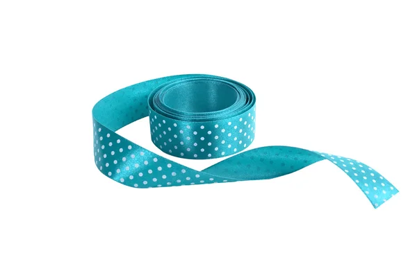 Blue satin ribbon isolated on white — Stock Photo, Image