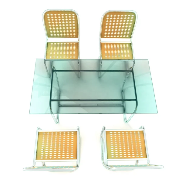 Glass table with four steel tube chairs from top view — Stock Photo, Image