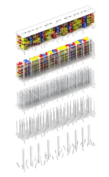 Diagrama de construcción del moderno edificio arquitectónico de apartamentos futuristas —  Fotos de Stock