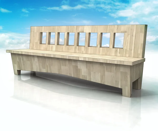 Dřevěná lavička s modrou oblohou — Stock fotografie
