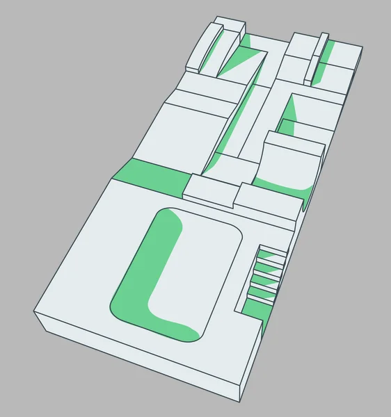Skatepark s několika rampy a kolejnice — Stockový vektor