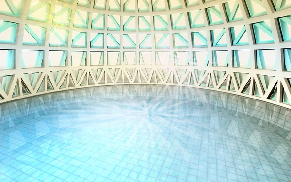 Concepto espiritual mágico en cúpula arquitectónica con piscina — Foto de Stock