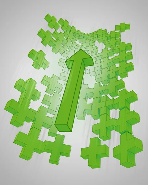 Grüne Graphikwand aus Pluszeichen mit Erhöhungnach oben — Stockfoto