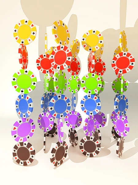 Отдельные столбцы красочной диаграммы фишек для покера — стоковое фото