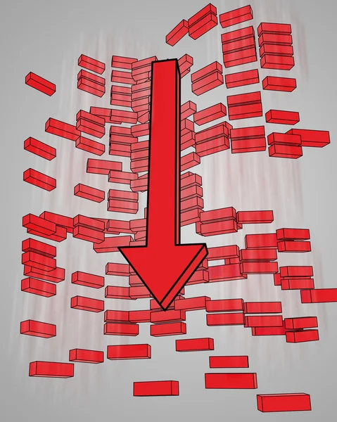 화살표 아래로 감소와 빼기 기호에서 붉은 벽 — 스톡 사진