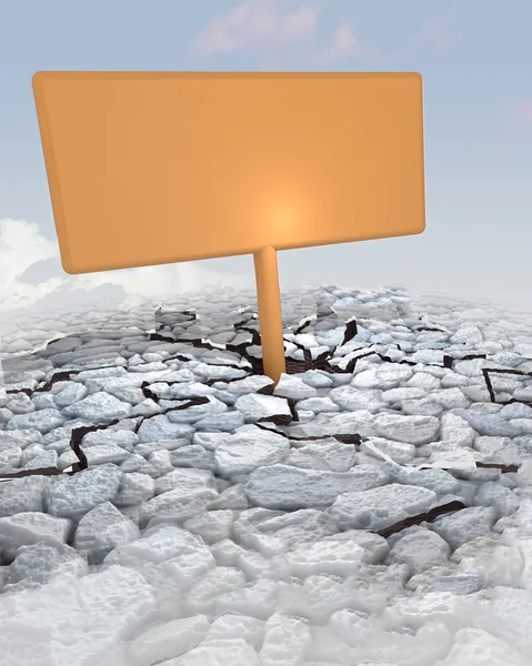Orange advertisement board stuck in rocky ground — Stock Photo, Image