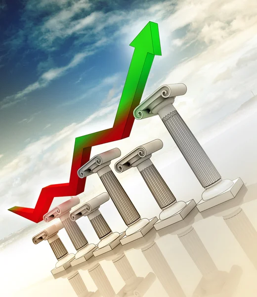 Graph on greek columns diagram with arrow increasing up — Stock Photo, Image