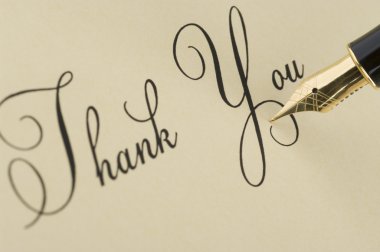 Inscription Thank you with gold pen clipart