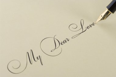 Inscription My Dear Love with gold pen clipart