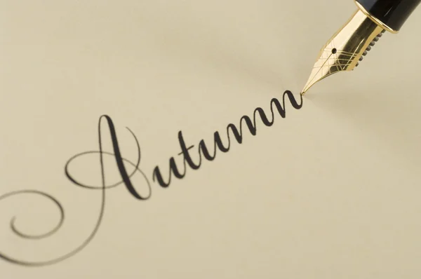 Надпись "Осень с золотой ручкой" — стоковое фото