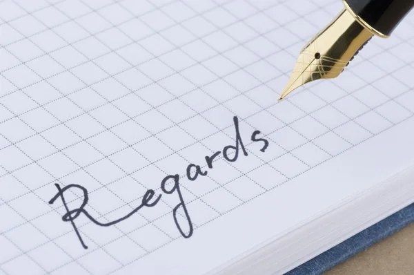 Inscription Regards with gold pen — Stock Photo, Image