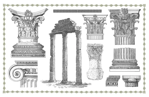 Old engraving with roman column — 图库照片