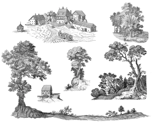 Ilustração da aldeia velha — Fotografia de Stock