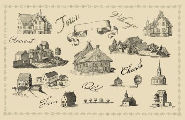 Old town set illustration clipart