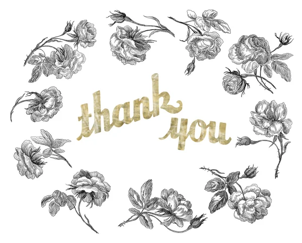 Iscrizione Grazie su sfondo fiori — Foto Stock