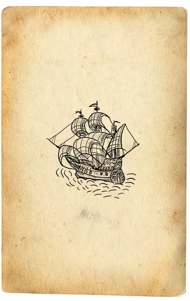 Segelbåt på retro papper — Stockfoto