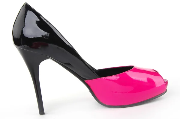Черная розовая туфелька на высоком каблуке — стоковое фото