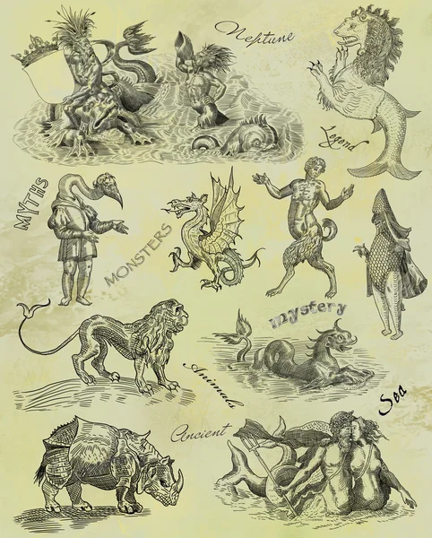 Stary ilustracja potwory — Zdjęcie stockowe