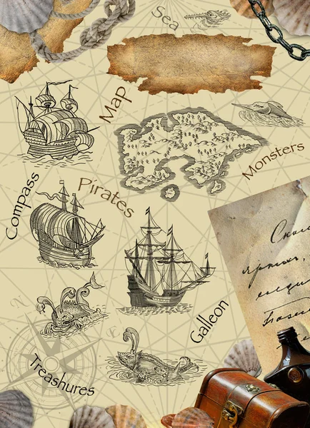Velho mapa pirata — Fotografia de Stock
