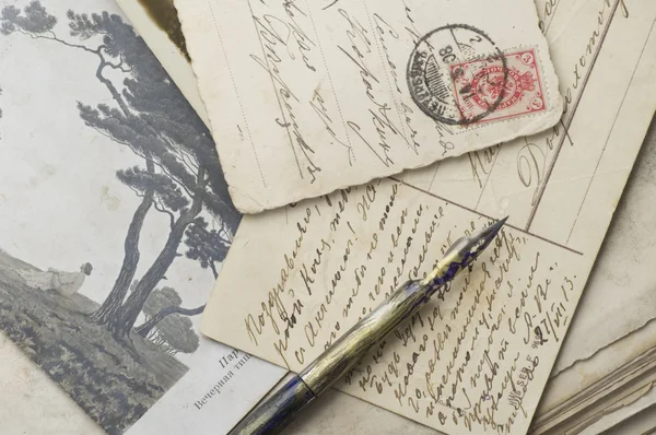Old pen on postcards set — Stock Photo, Image