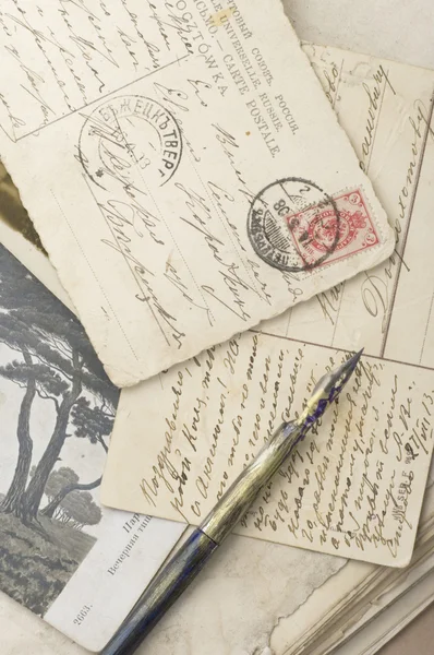 Old pen on postcards set — Stock Photo, Image