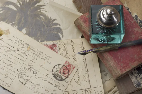Antiguo bolígrafo en postales conjunto — Foto de Stock