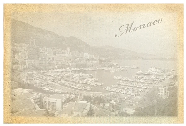 Antigua postal con vista a Mónaco — Foto de Stock