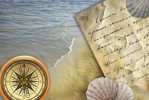 Gamla brev bakgrund med kompass — Stockfoto
