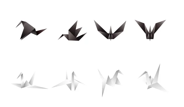 Paper birds in different angles — Stock Vector