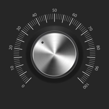 Volume button (music knob) with metal texture (chrome) and dark background clipart