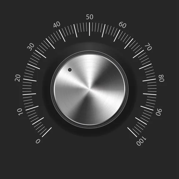 Botón de volumen (botón de música) con textura metálica (cromo) y fondo oscuro — Vector de stock