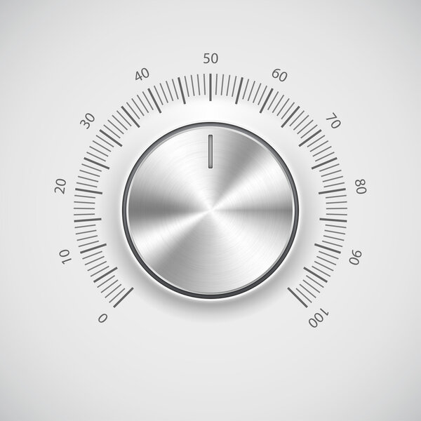 Volume button (music knob) with metal texture (chrome) and light background