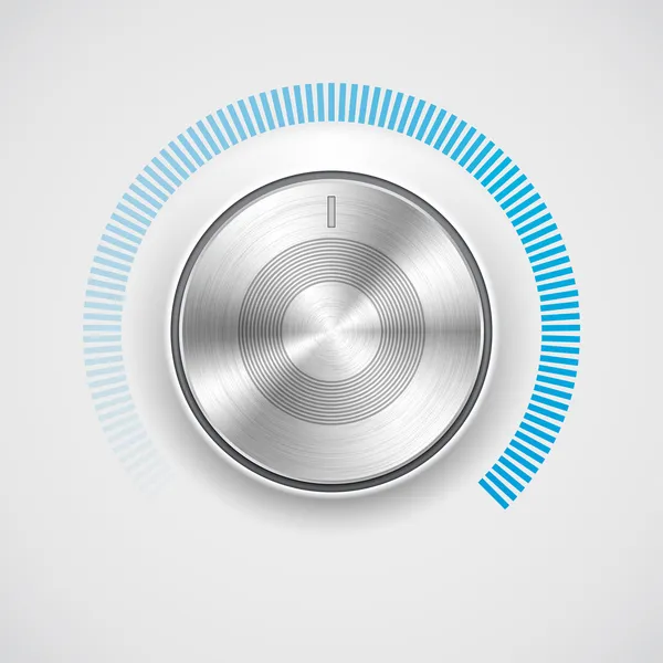 Volume button (music knob) with metal texture (chrome) and scale — Stock Vector